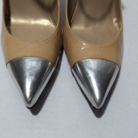 Stuart Weitzman Nude Heels Silver Toe Sz 10 Block heel - Picture 5 of 13